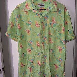 Tipsy Elves XL Flamingo Print Green Hawaiian Shirt